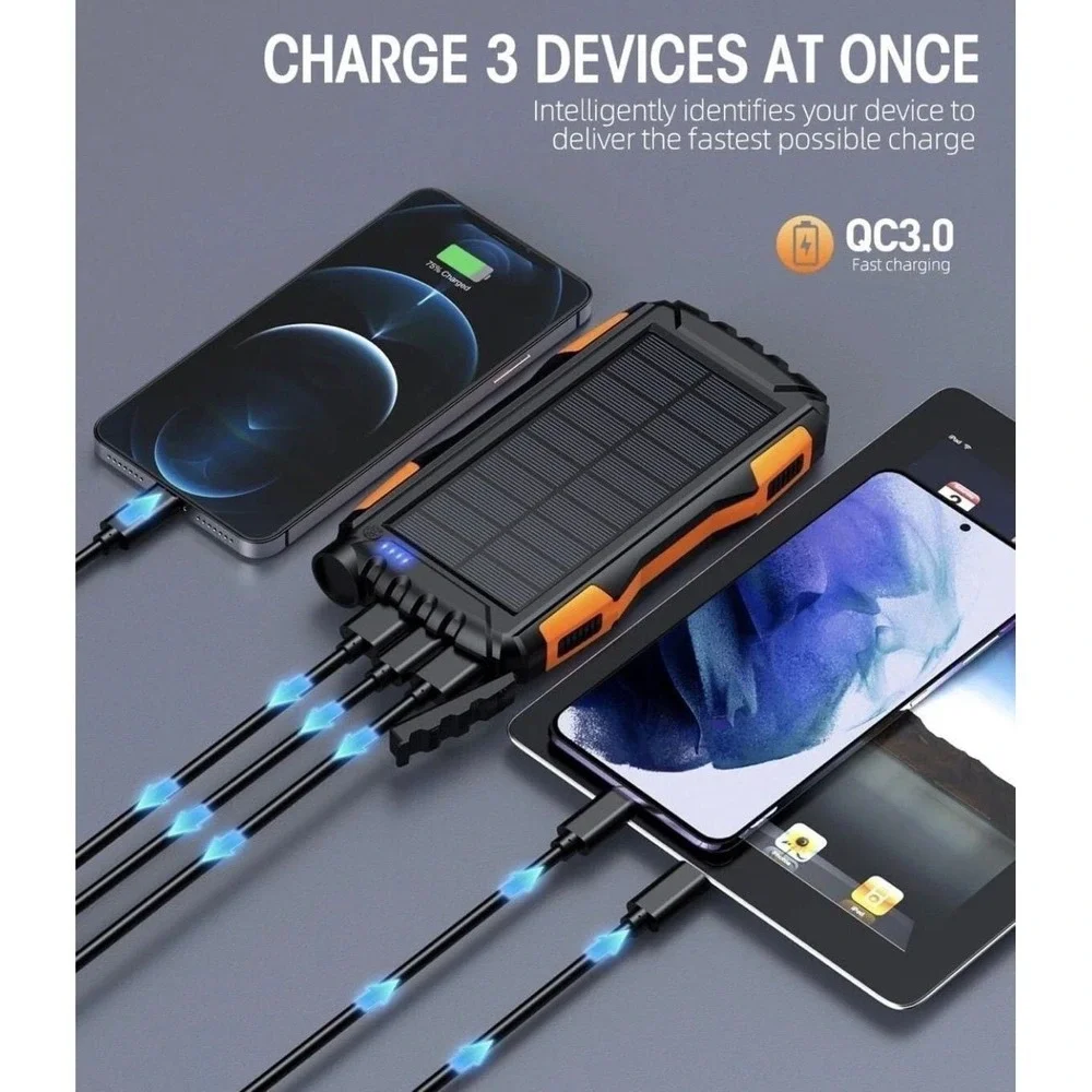 Outdoor Solar Power Bank Portable USB Charger LED Flashlight Waterproof New